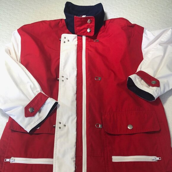 London Fog Jacket Red/White/Blue Women’s Size Med Full Zip W ClaspMetal Closures - Picture 9 of 10